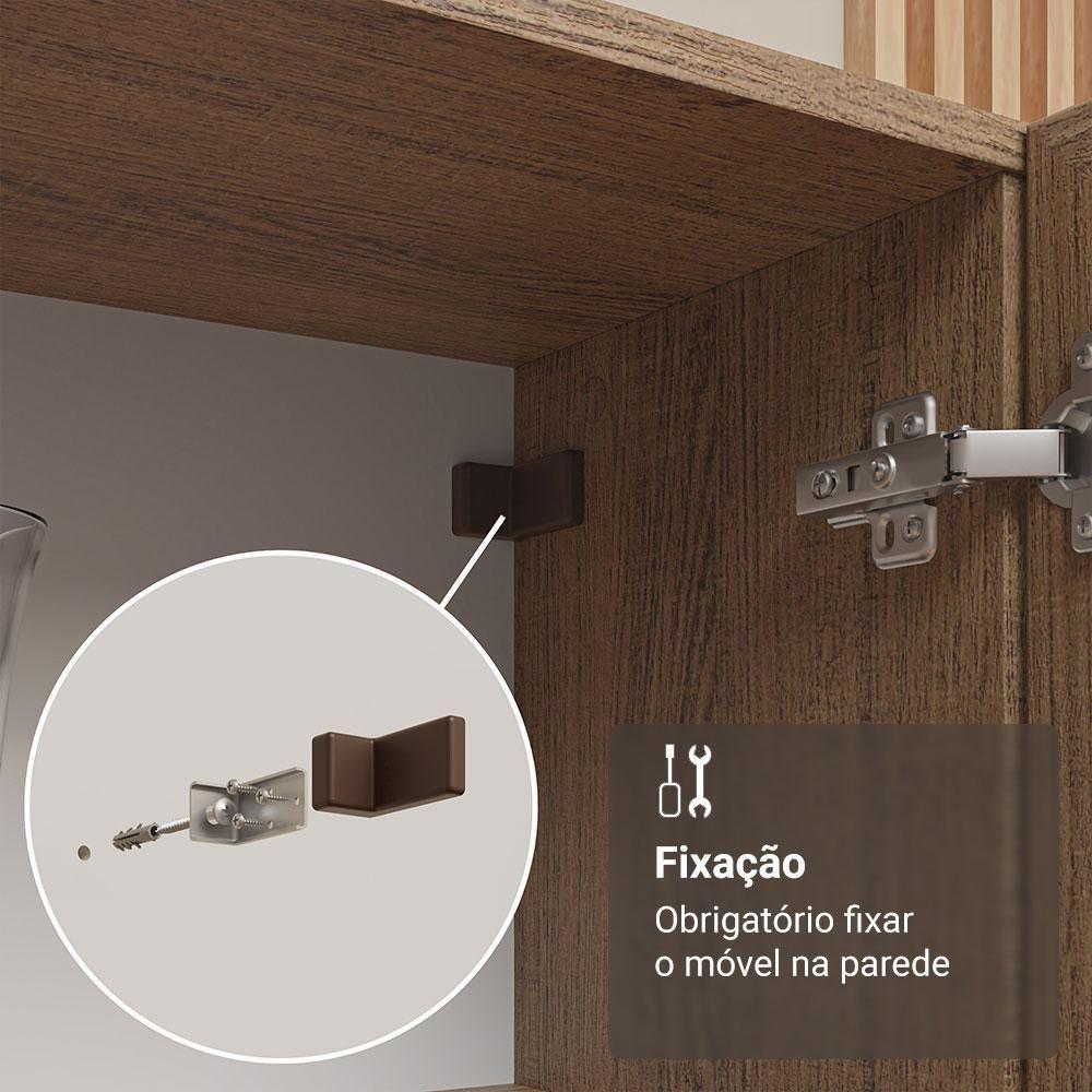 Cristaleira 70 Cm 2 Portas De Vidro Com Pés Cônicos Rustic/marrom Madesa Rustic/marrom - 3