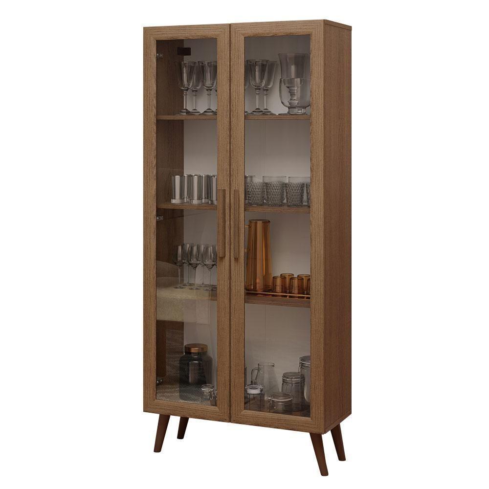 Cristaleira 70 Cm 2 Portas De Vidro Com Pés Cônicos Rustic/marrom Madesa Rustic/marrom - 6