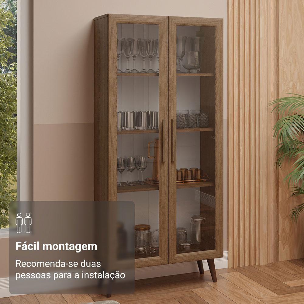 Cristaleira 70 Cm 2 Portas De Vidro Com Pés Cônicos Rustic/marrom Madesa Rustic/marrom - 7