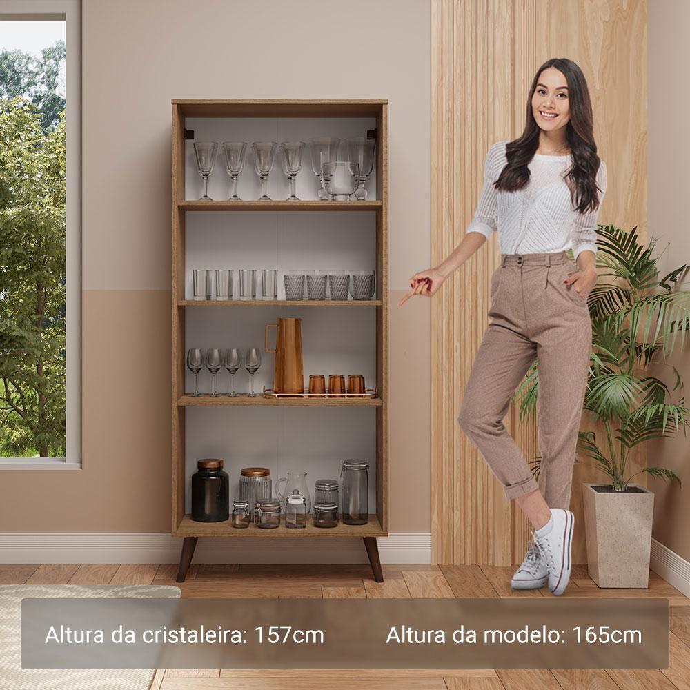 Cristaleira 70 Cm 2 Portas De Vidro Com Pés Cônicos Rustic/marrom Madesa Rustic/marrom - 8