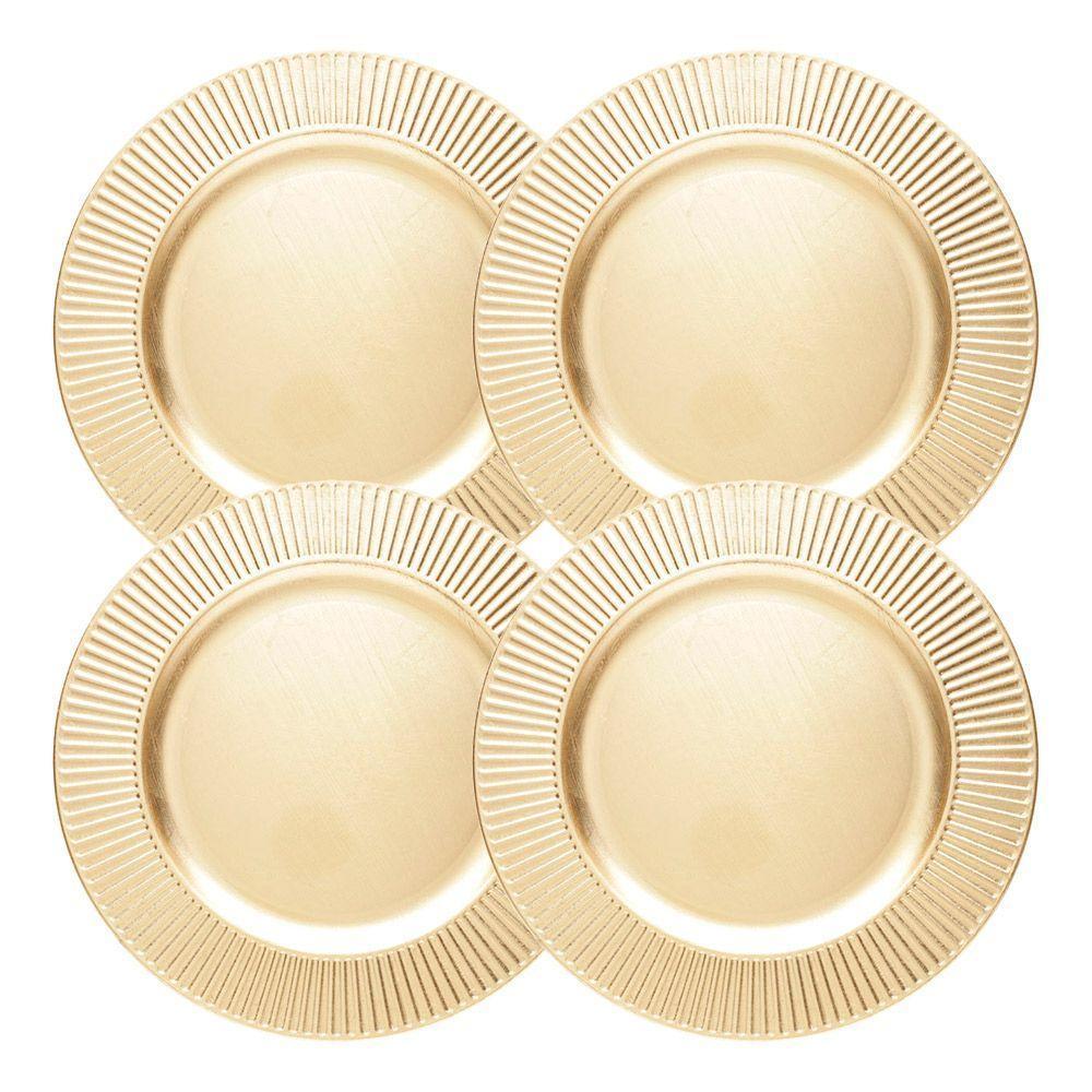 Jogo 4 Sousplat De Mesa Redondo Primer Dourado Plástico Lyor 33cm - 1
