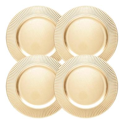 Jogo 4 Sousplat De Mesa Redondo Primer Dourado Plástico Lyor 33cm