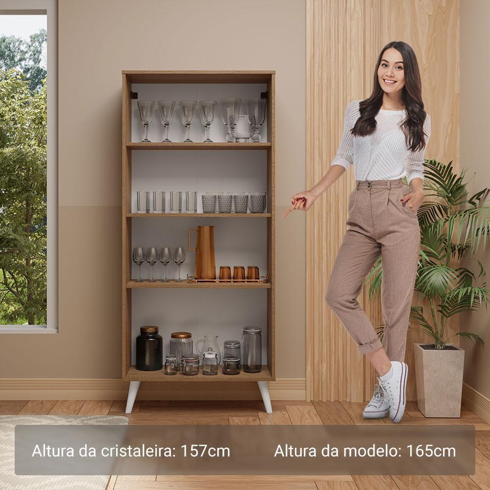 Cristaleira 70 Cm 2 Portas De Vidro Com Pés Cônicos Rustic/branco Madesa Rustic/branco - 7