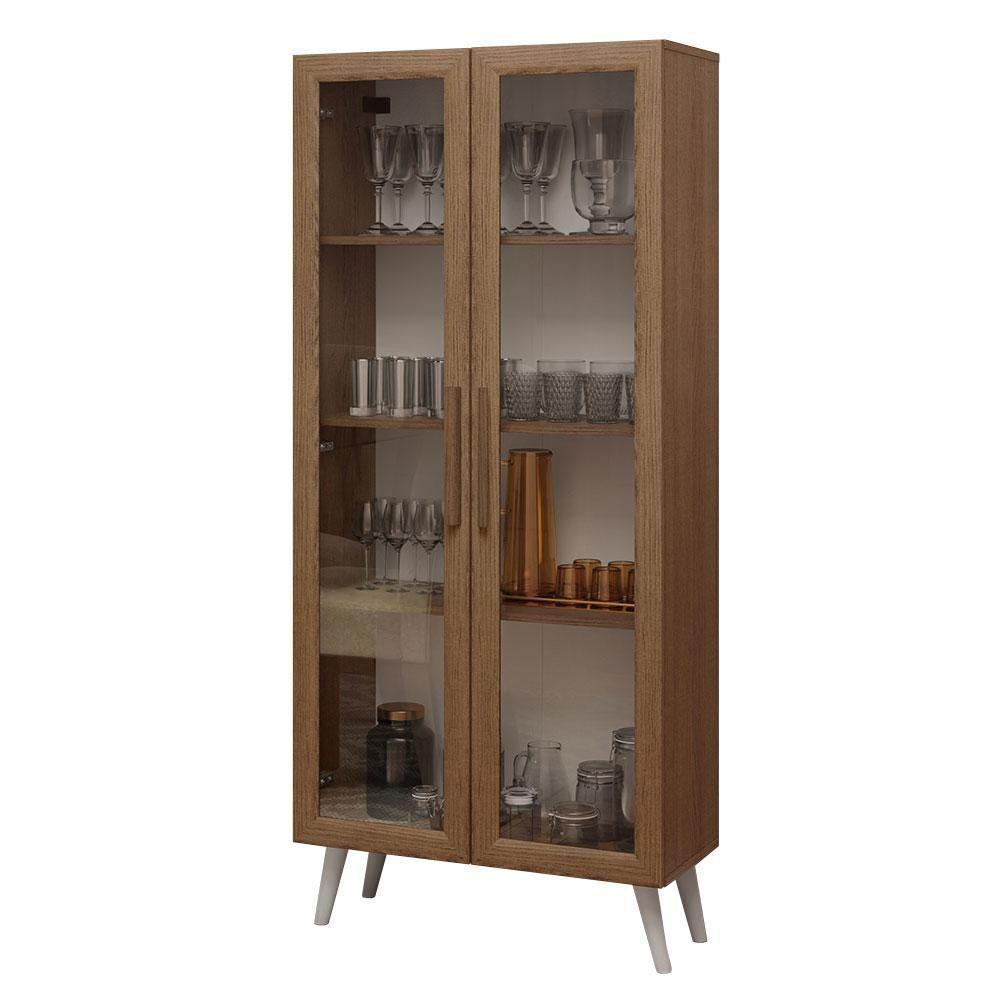 Cristaleira 70 Cm 2 Portas De Vidro Com Pés Cônicos Rustic/branco Madesa Rustic/branco - 9