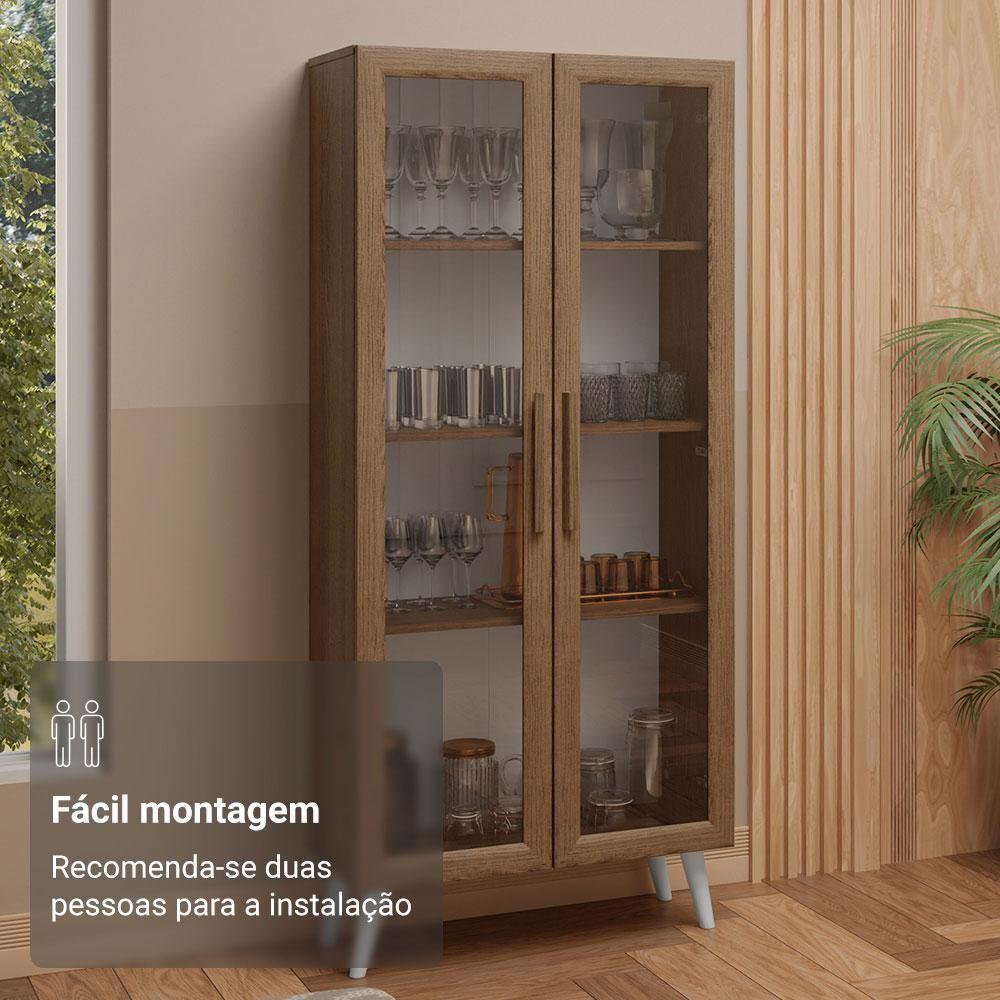 Cristaleira 70 Cm 2 Portas De Vidro Com Pés Cônicos Rustic/branco Madesa Rustic/branco - 10