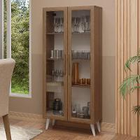 Cristaleira 70 Cm 2 Portas De Vidro Com Pés Cônicos Rustic/branco Madesa Rustic/branco - 1