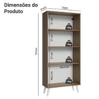 Cristaleira 70 Cm 2 Portas De Vidro Com Pés Cônicos Rustic/branco Madesa Rustic/branco - 8