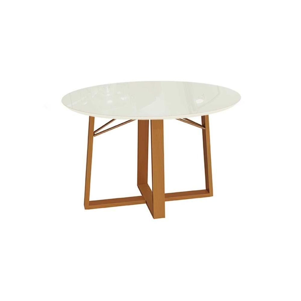 Mesa de Sala Jantar Elma Madeira Maciça + Tampo Madeirado c/ Vidro 120x120cm Carvalho/Off White - Kappesberg - 1