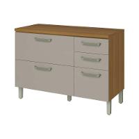 Balcão de Cozinha Princesa 2 Portas e 3 Gavetas c/Tampo 120cm Freijo/Off White - Nesher - 1