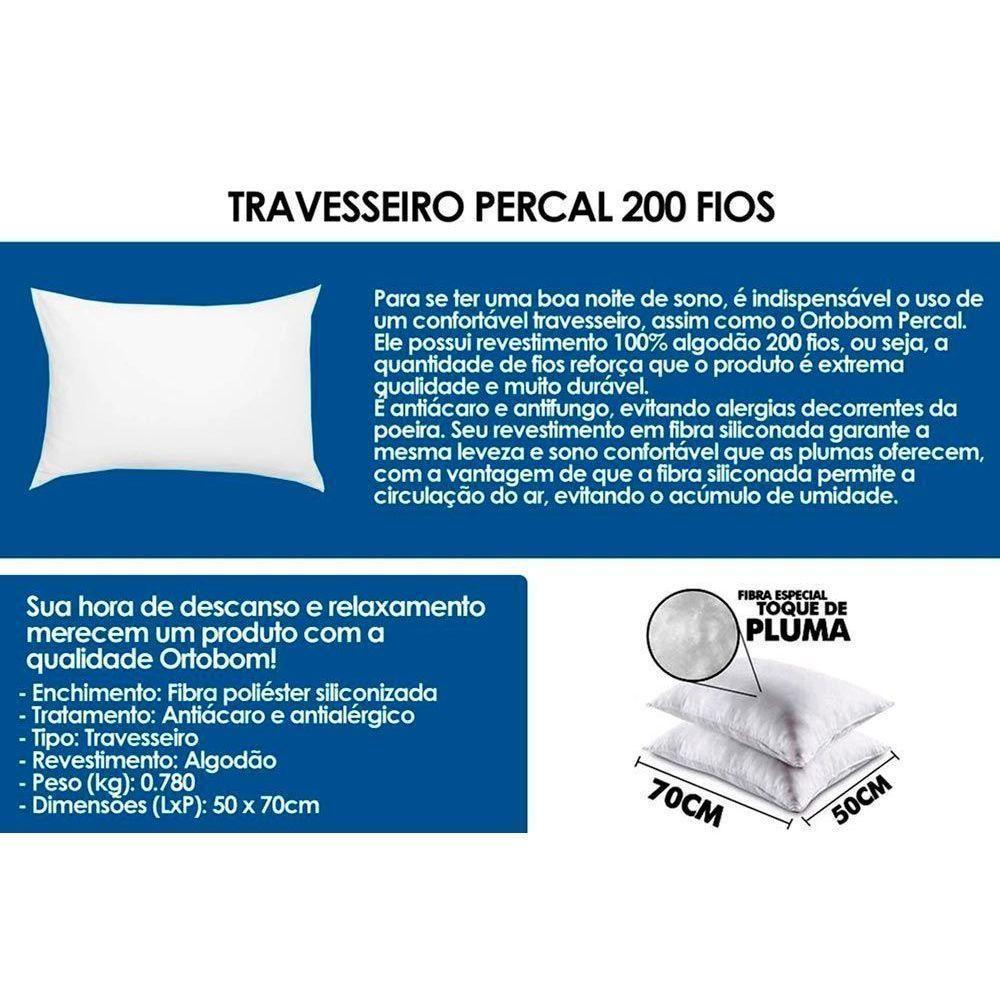 Travesseiro Fibras Siliconadas Plus Percal 200 Fios 2 Unidades p/Fronha 50x70cm (50x70) - Ortobom - 4