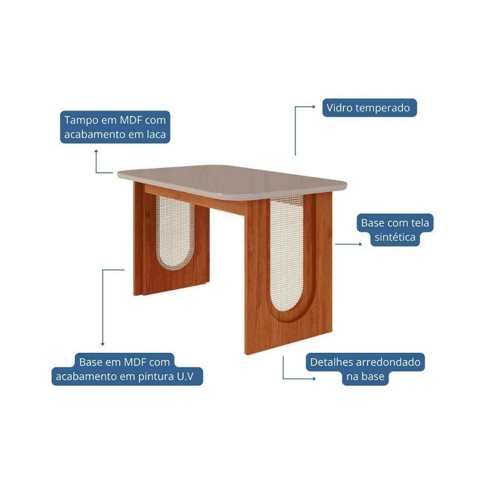 Mesa de Sala Jantar Valentina c/Tampo Madeirado Vidro 130x80cm Cinamomo/Off White - Cimol - 5