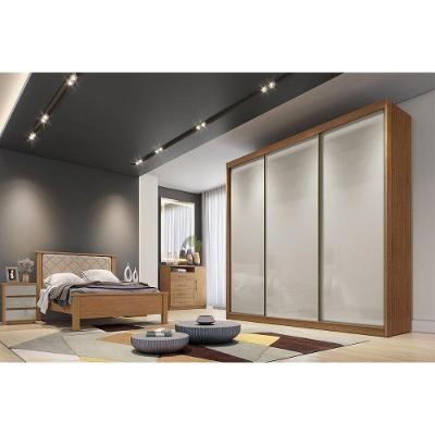 Guarda Roupa Casal Diamond Londres 3 Portas de Correr 8 Gavetas Cumaru-Fendi MDF