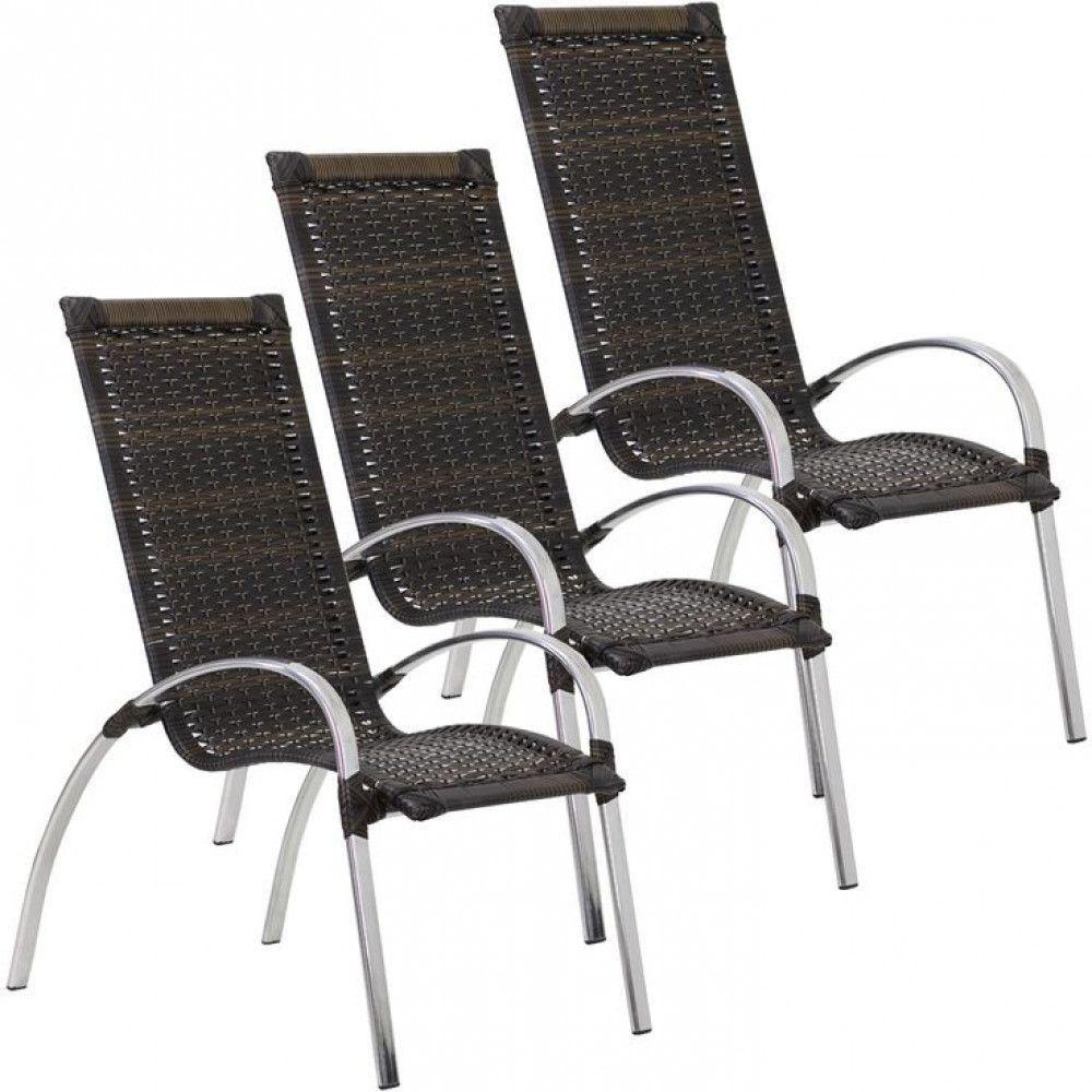 Jogo 3 Cadeiras Garden Alumínio área Jardim Piscina Trama Pedra Ferro - 1