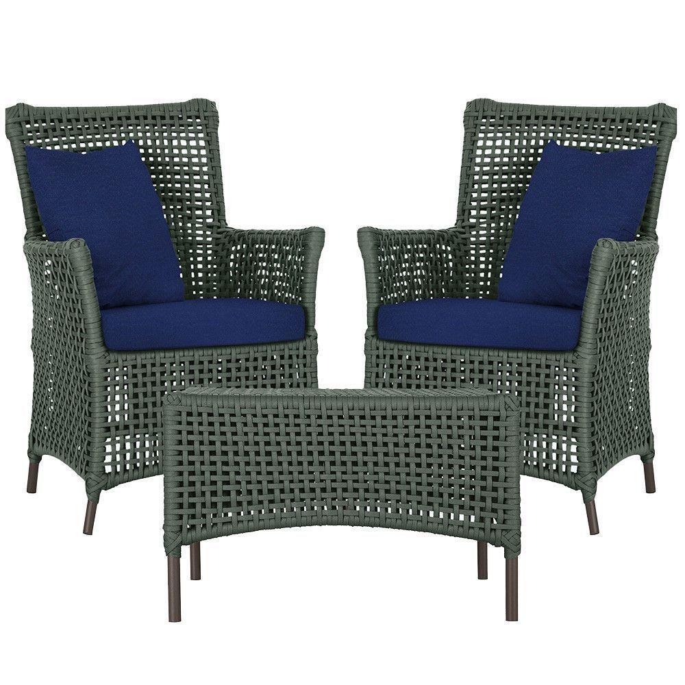 2 Poltronas E 1 Mesa Igapó Alumínio Marrom Corda Náutica E10 Verde - 1