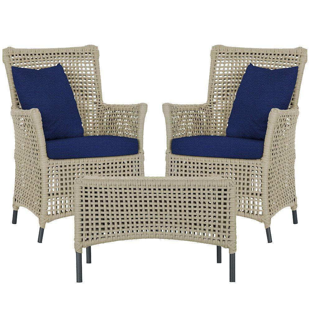 2 Poltronas E 1 Mesa Igapó Alumínio Preta Corda Náutica E10 Rami - 1