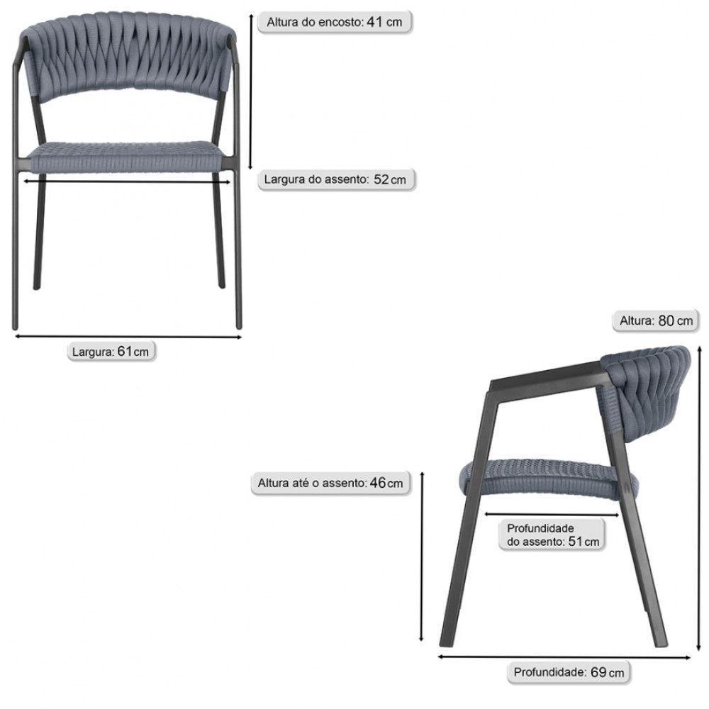Cadeira Atenas Tricô Náutico E Alumínio Proteção Uv Varanda Prata - 3