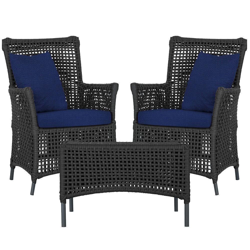 2 Poltronas E 1 Mesa Igapó Alumínio Preta Corda Náutica E10 Preto - 1