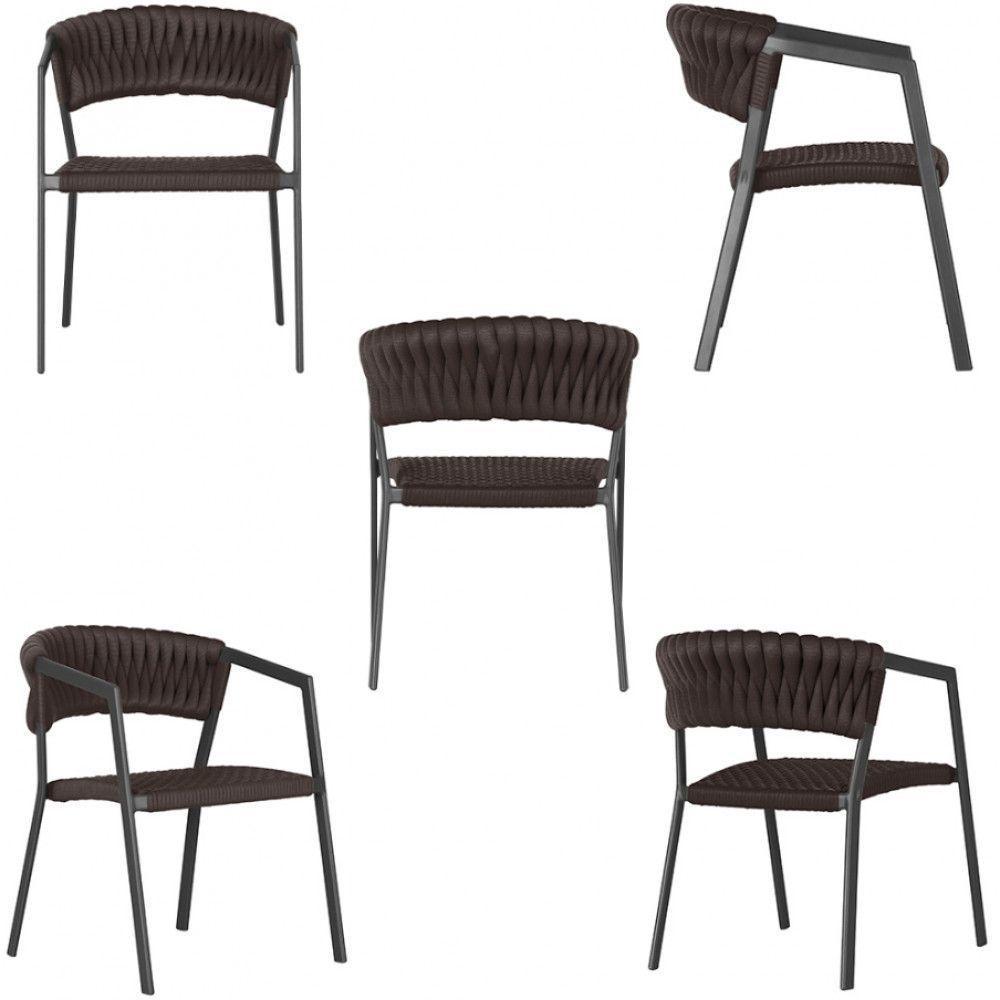 Cadeira Atenas Tricô Náutico E Alumínio Proteção Uv Varanda Marrom - 3