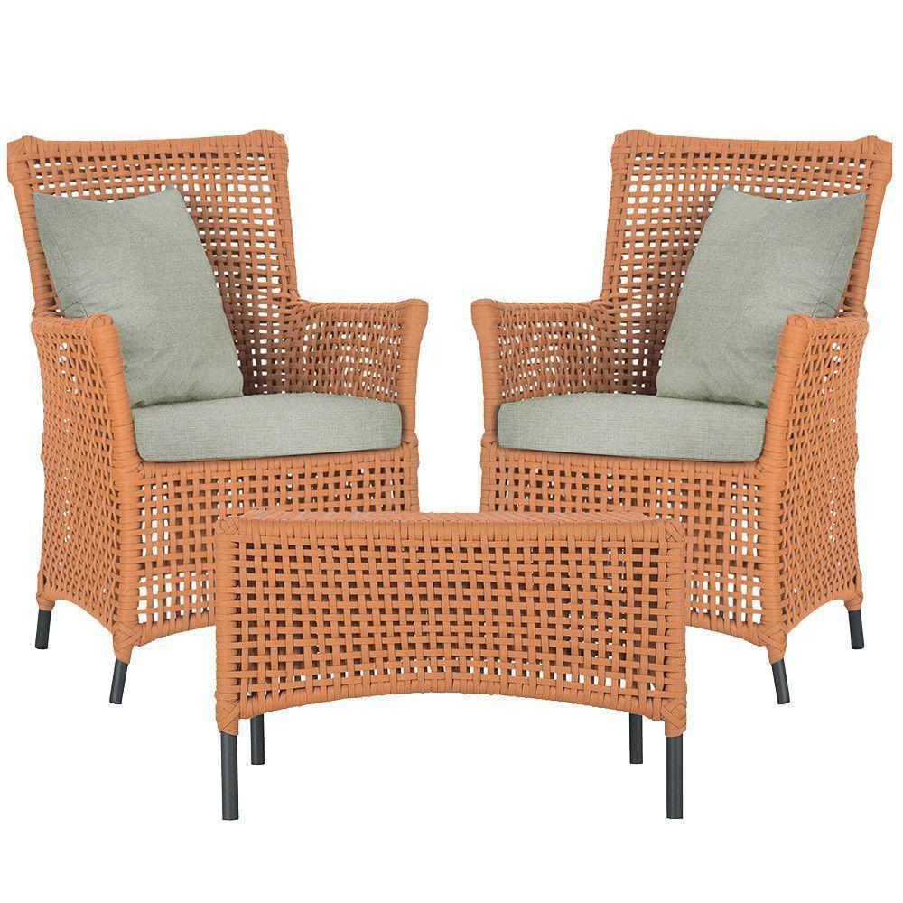 2 Poltronas 1 Mesa Igapó Em Alumínio Preta Corda Náutica E3 Terra Cota - 1