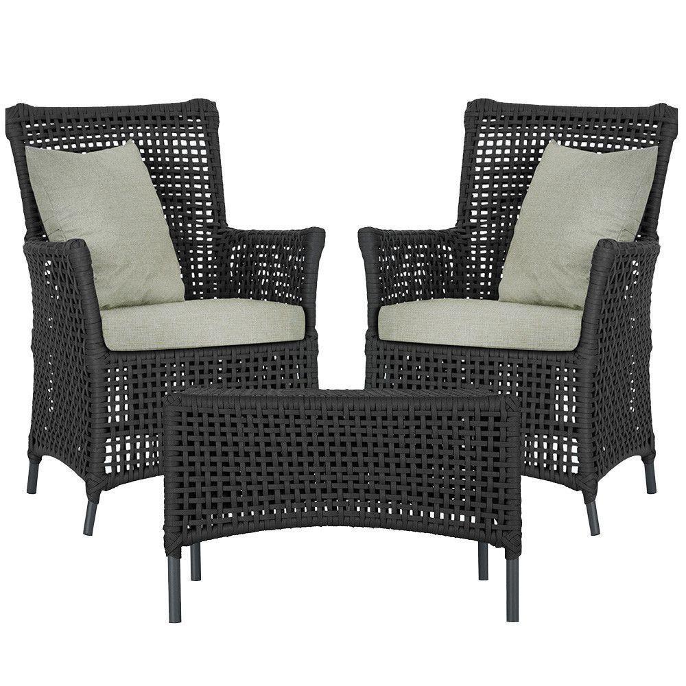 2 Poltronas 1 Mesa Igapó Em Alumínio Preta Corda Náutica E3 Preto - 1