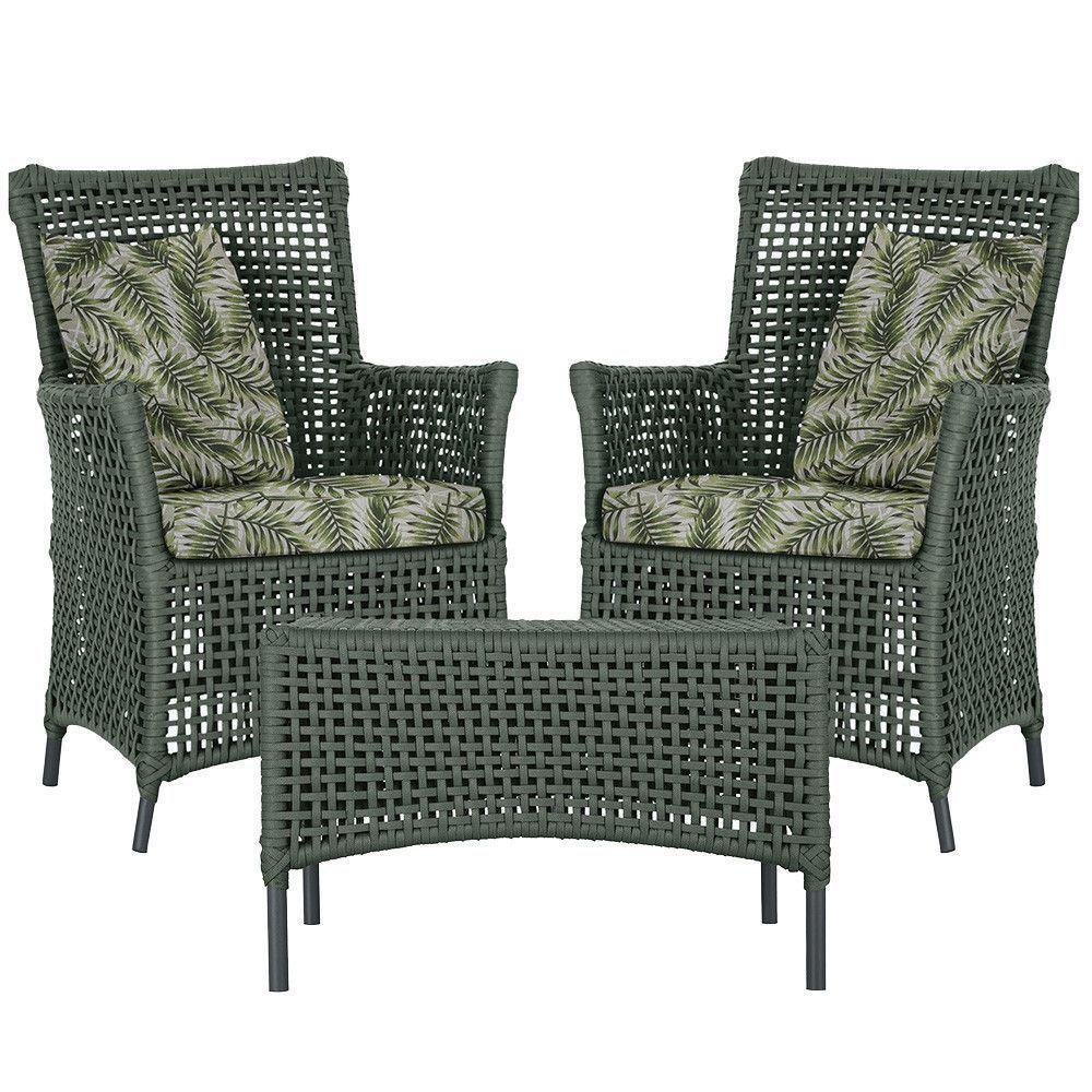 2 Poltronas 1 Mesa Igapó Em Alumínio Preta Corda Náutica E5 Verde - 1