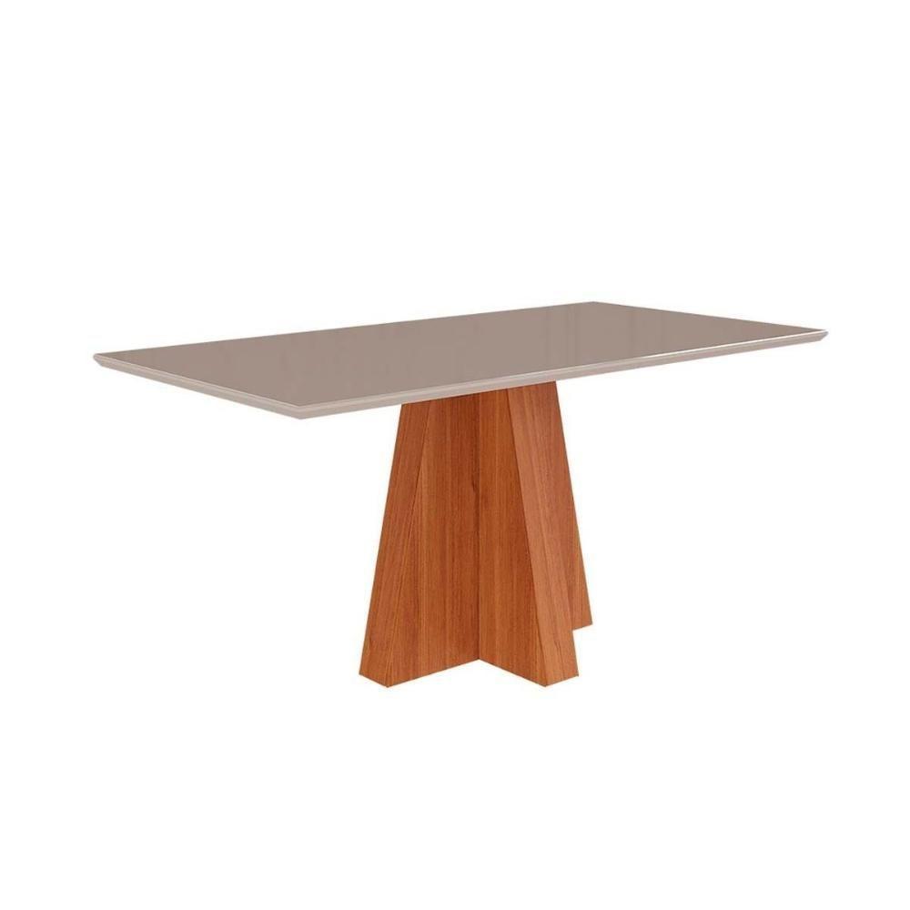 Mesa de Sala Jantar Patricia c/Tampo Madeirado Vidro 160X80cm Cinamomo/Off White - Cimol - 1