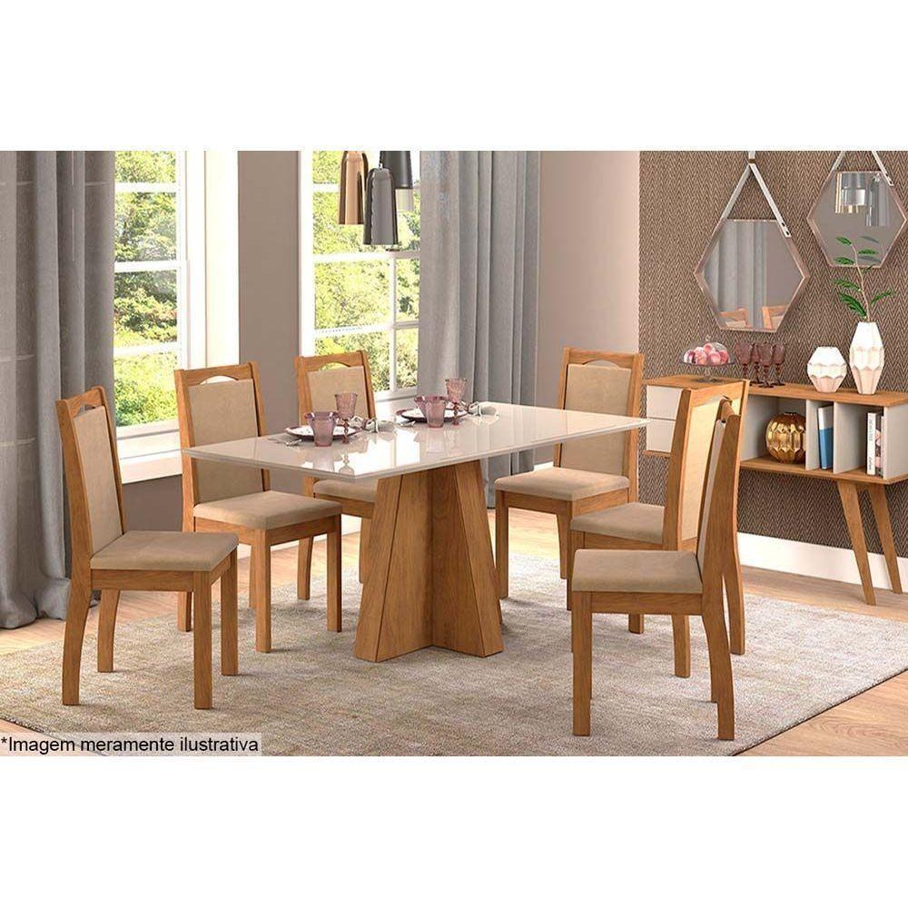 Mesa de Sala Jantar Patricia c/Tampo Madeirado Vidro 160X80cm Cinamomo/Off White - Cimol - 3