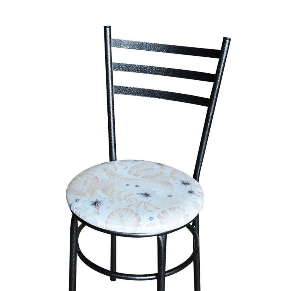 Conjunto 4 Cadeiras Para Cozinha Epoxi Preta Craqueada Assento Floral Areia - 4