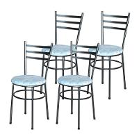 Conjunto 4 Cadeiras Para Cozinha Epoxi Preta Craqueada Assento Floral Gelo - 1