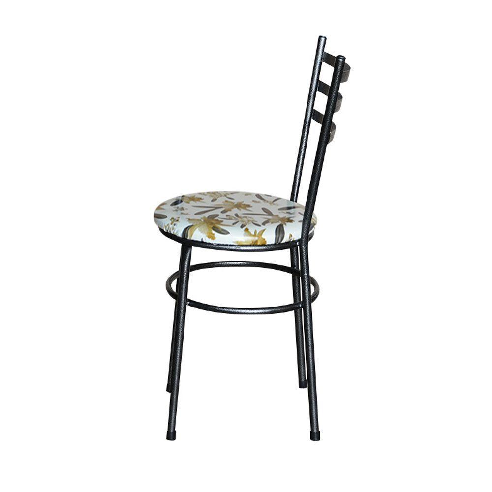 Conjunto 4 Cadeiras Para Cozinha Epoxi Preta Craqueada Assento Floral Orquídea - 3