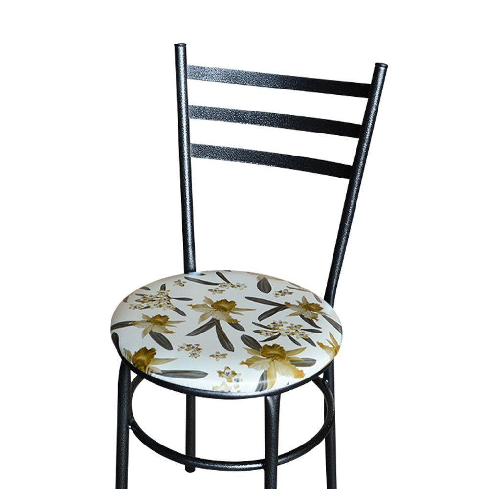 Conjunto 4 Cadeiras Para Cozinha Epoxi Preta Craqueada Assento Floral Orquídea - 4