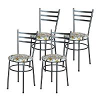 Conjunto 4 Cadeiras Para Cozinha Epoxi Preta Craqueada Assento Floral Orquídea - 1