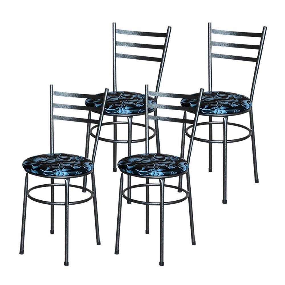 Conjunto 4 Cadeiras Para Cozinha Epoxi Preta Craqueada Assento Floral Preto - 2
