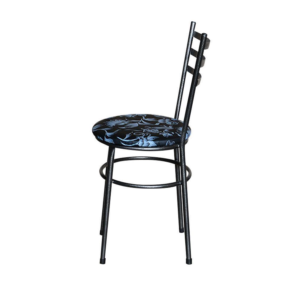 Conjunto 4 Cadeiras Para Cozinha Epoxi Preta Craqueada Assento Floral Preto - 4