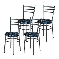 Conjunto 4 Cadeiras Para Cozinha Epoxi Preta Craqueada Assento Floral Preto - 2