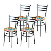 Conjunto 4 Cadeiras Para Cozinha Epoxi Preta Craqueada Assento Floral Happy Hour