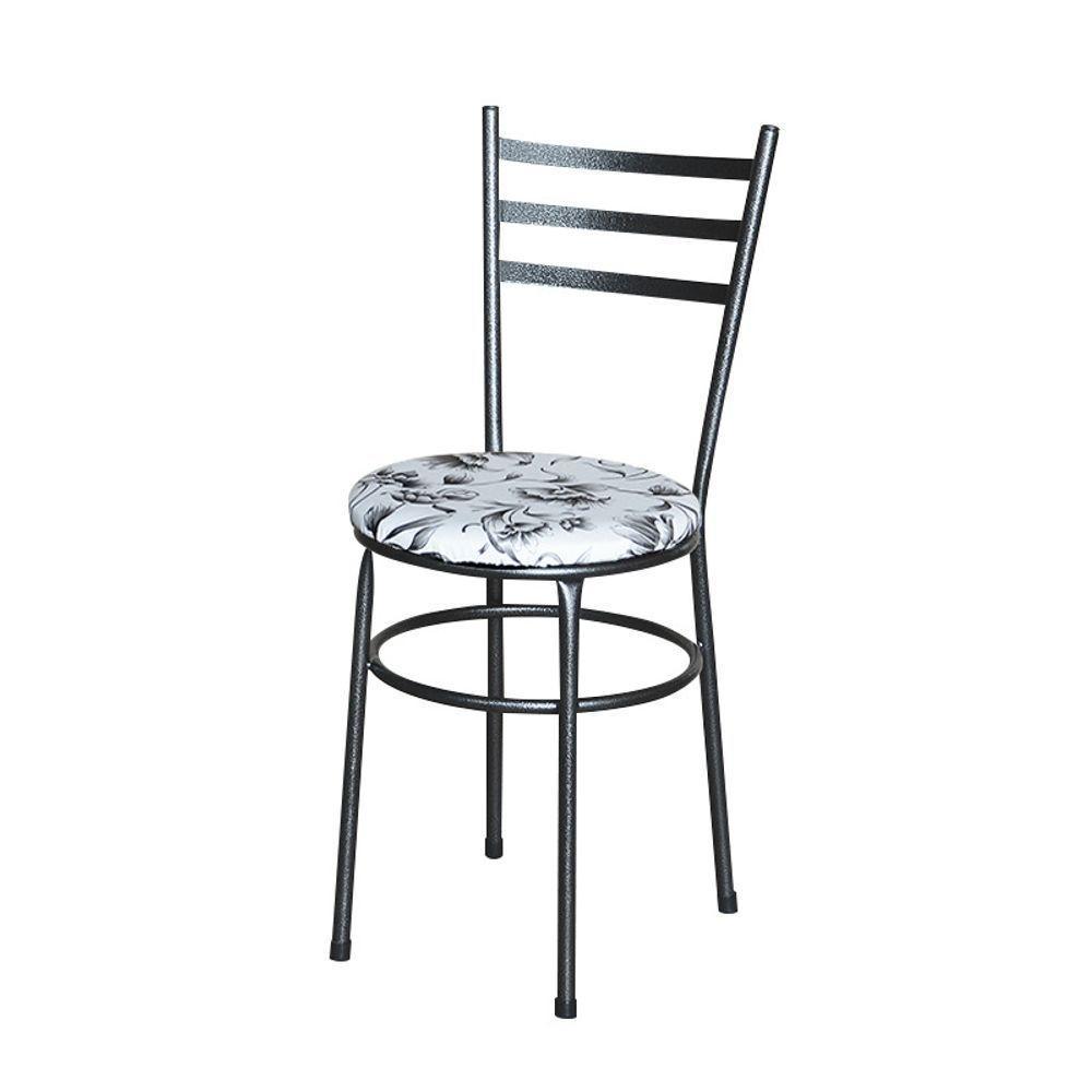 Conjunto 4 Cadeiras Para Cozinha Epoxi Preta Craqueada Assento Floral Branco - 2