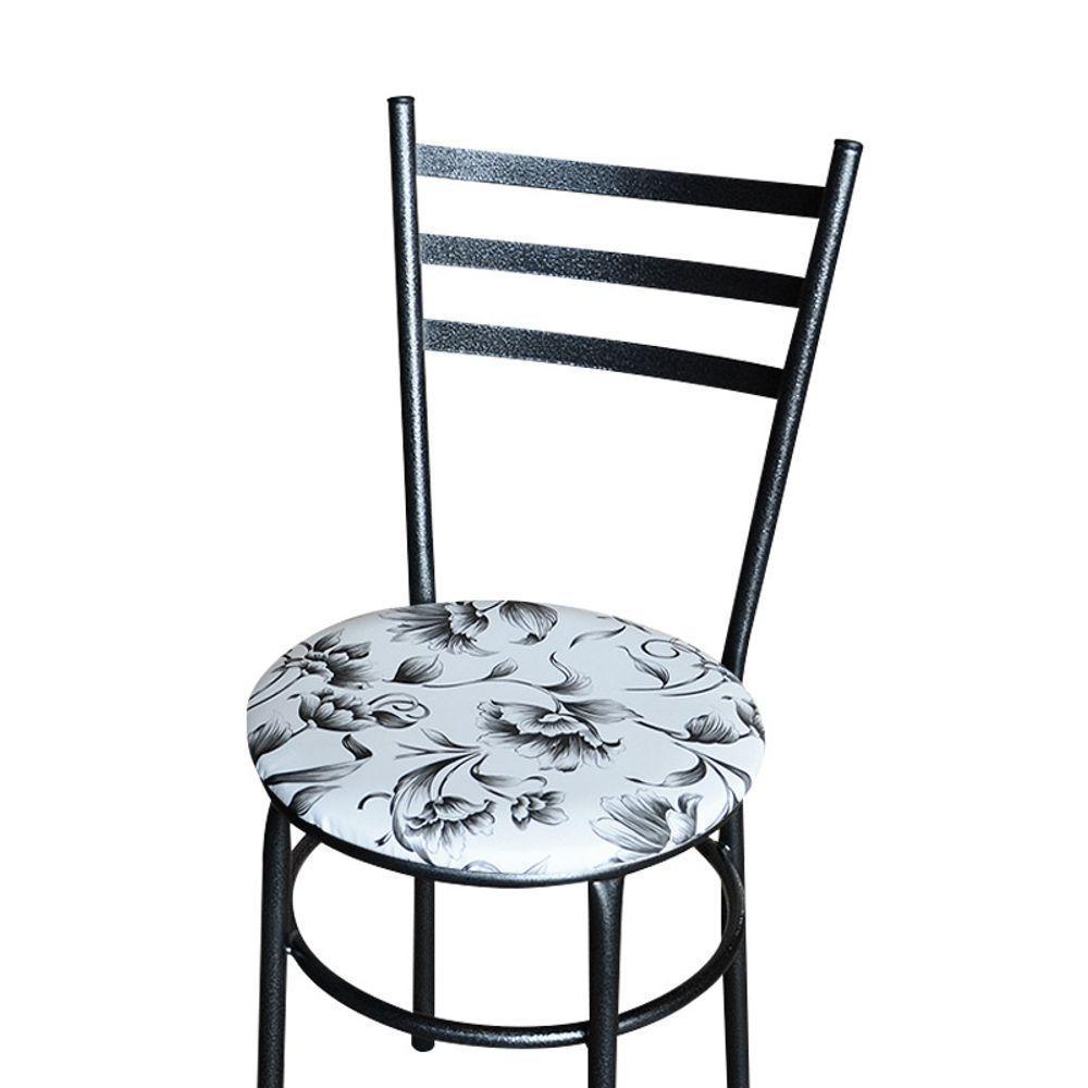 Conjunto 4 Cadeiras Para Cozinha Epoxi Preta Craqueada Assento Floral Branco - 4