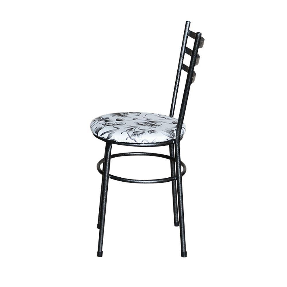 Conjunto 4 Cadeiras Para Cozinha Epoxi Preta Craqueada Assento Floral Branco - 5