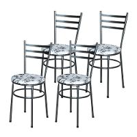 Conjunto 4 Cadeiras Para Cozinha Epoxi Preta Craqueada Assento Floral Branco - 3