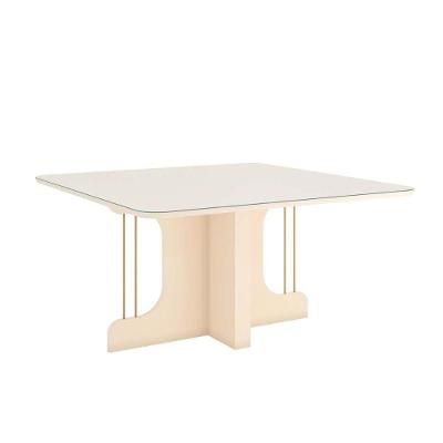 Mesa de Sala Jantar Mavi SC102 c/Tampo Madeirado Vidro Curvo 150x150cm Off White - Henn