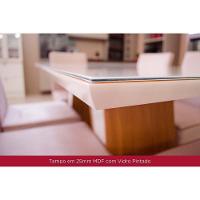 Mesa de Sala Jantar Mavi SC102 c/Tampo Madeirado Vidro Curvo 150x150cm Off White - Henn