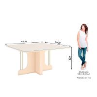 Mesa de Sala Jantar Mavi SC102 c/Tampo Madeirado Vidro Curvo 150x150cm Off White - Henn - 5