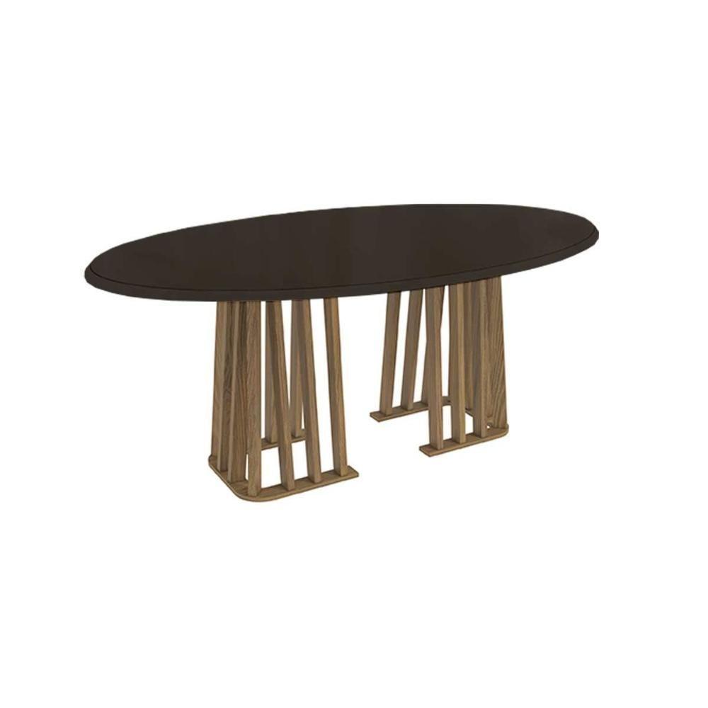 Mesa De Sala Jantar Alteia + Tampo Com Vidro 180x105cm Nogueira Preto Fosco - 1