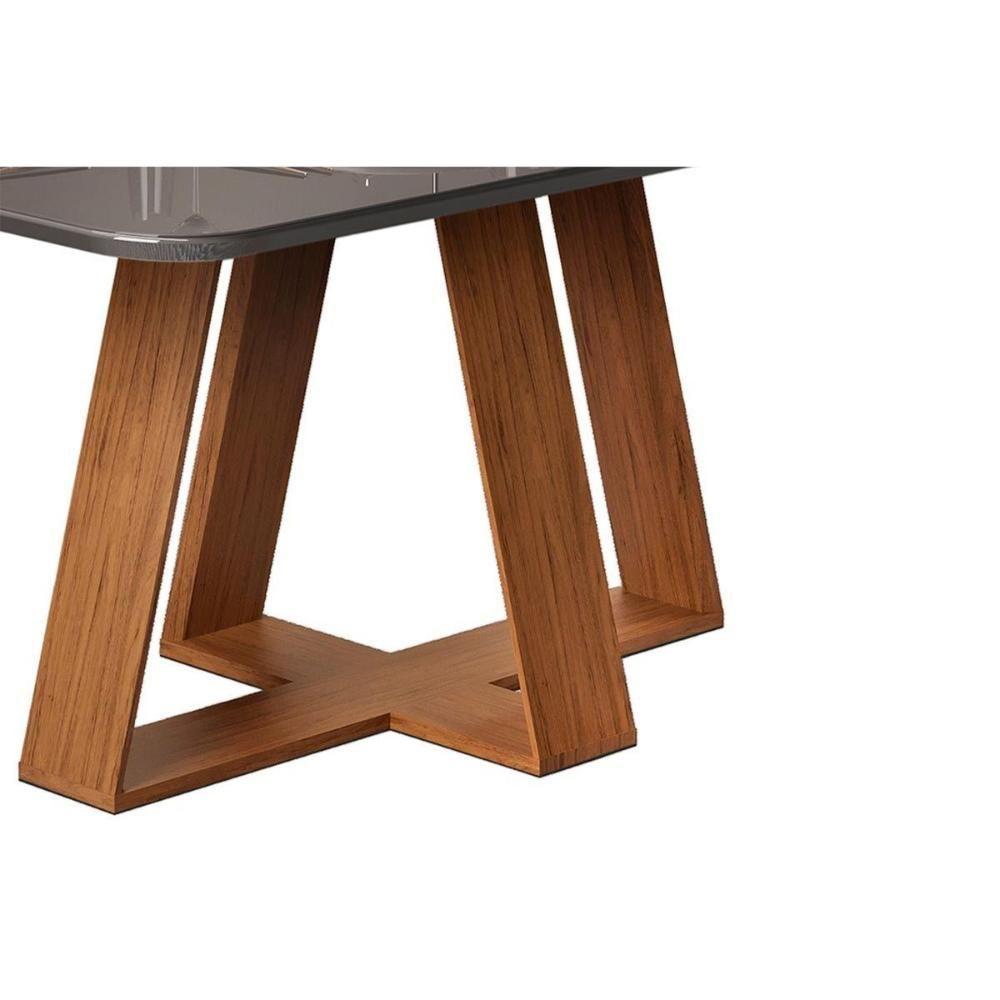 Mesa de Sala Jantar Celeste c/Tampo Madeirado Vidro Curvo 160x90cm Freijo/Cinza Urbano - DJ Móveis - 3