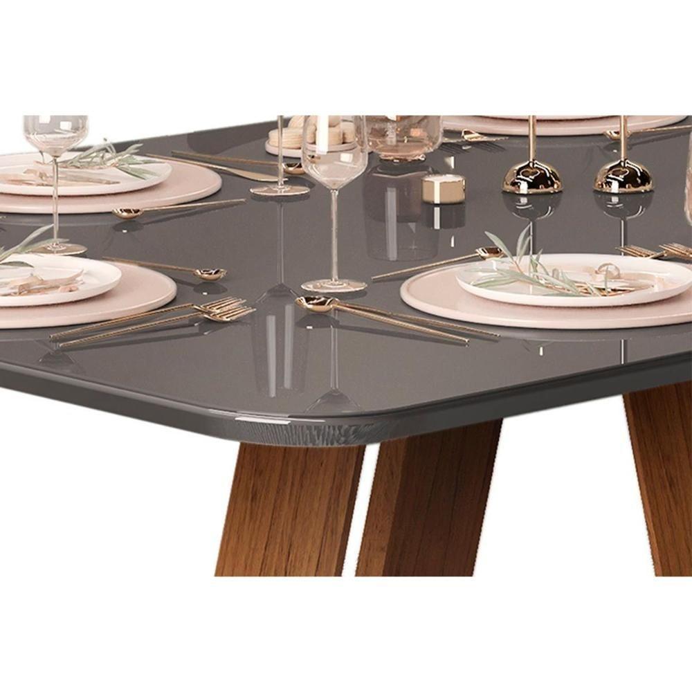 Mesa de Sala Jantar Celeste c/Tampo Madeirado Vidro Curvo 160x90cm Freijo/Cinza Urbano - DJ Móveis - 5