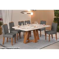 Mesa de Sala Jantar Celeste c/Tampo Madeirado Vidro Curvo 160x90cm Freijo/Cinza Urbano - DJ Móveis