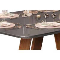Mesa de Sala Jantar Celeste c/Tampo Madeirado Vidro Curvo 160x90cm Freijo/Cinza Urbano - DJ Móveis - 5