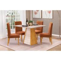 Mesa de Sala Jantar Fler c/Tampo Madeirado Vidro 90x90cm Cedro/Off White/Off White - DJ Móveis