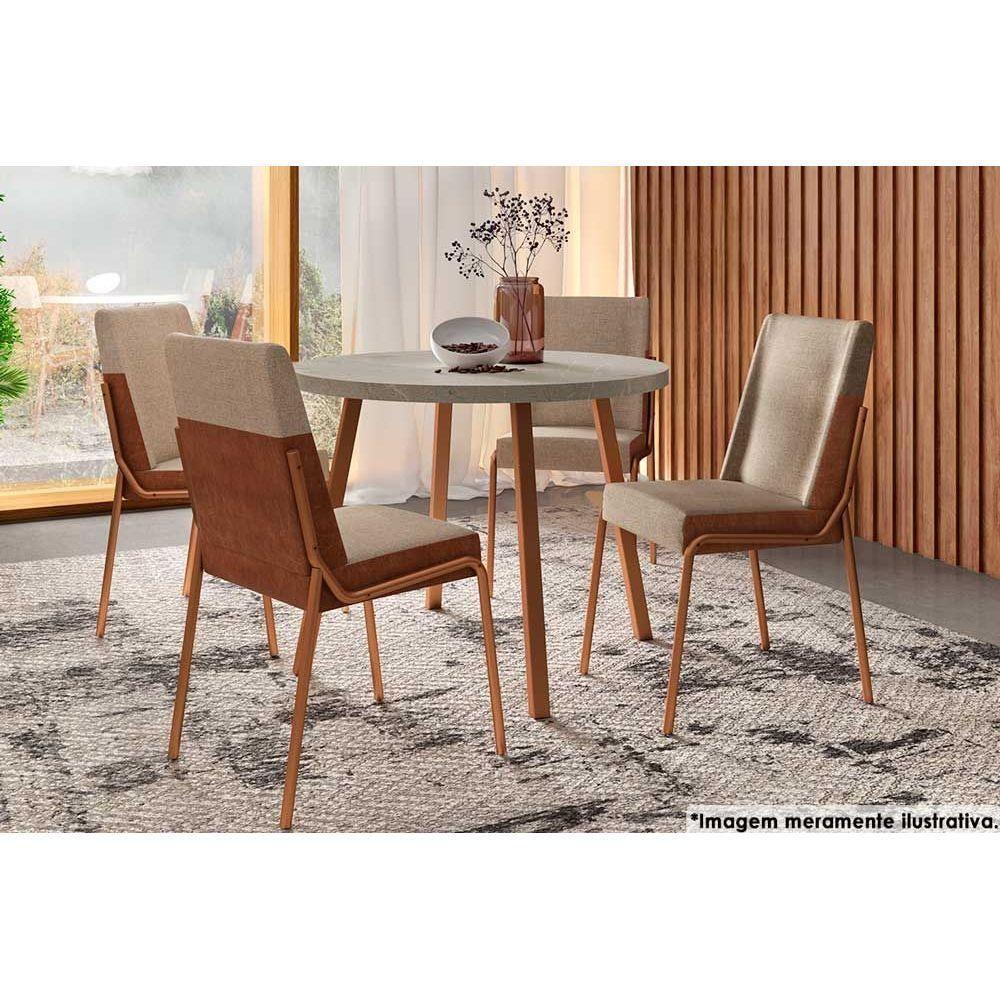 Mesa de Sala Jantar Stellar 1599 Aço c/Tampo Madeirado Redondo 100cm Petra/Rose - Carraro - 2